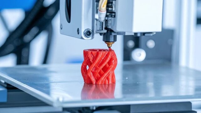 3D Printer Creating Red Plastic Object.