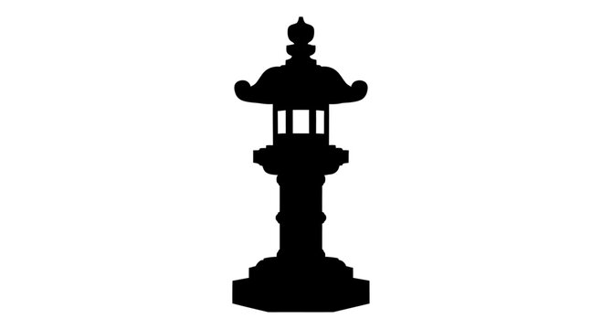 Black silhouette of a traditional Japanese stone lantern on a white background.
