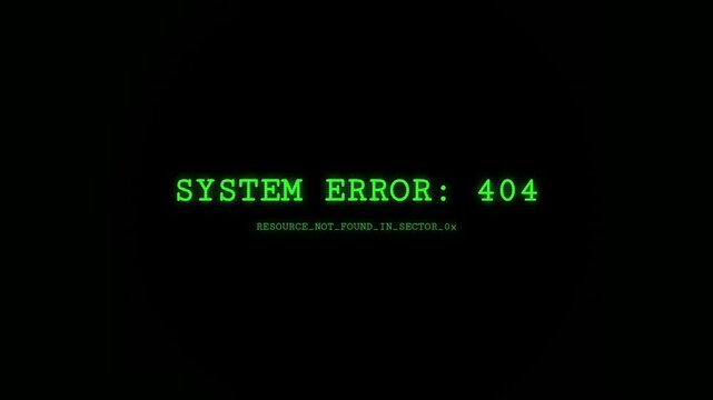 Retro computer screen displaying system error 404 resource not found glitch