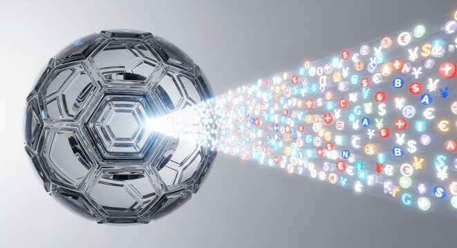 Crystal Soccer Ball Emitting Digital Data Stream