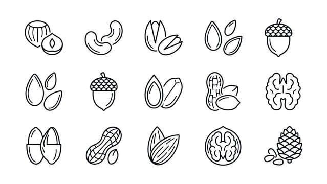 Set of hand drawn sketch nuts and seeds icons.