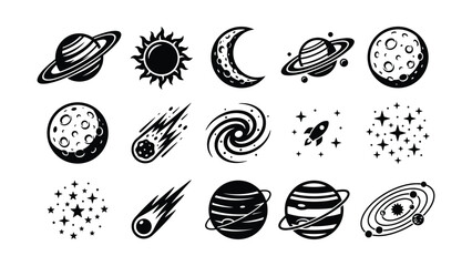 Set of hand drawn space and celestial elements vector illustrations. © Arzo