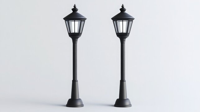 Pair of Black Street Lamps Styled as Traditional Lanterns for Outdoor Urban Spaces
