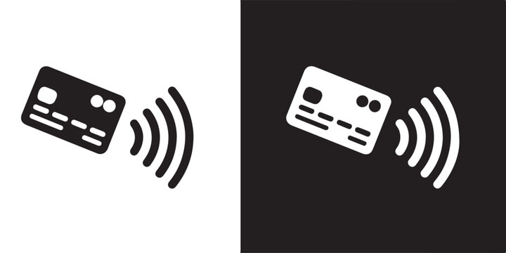 Contactless card icon set with radio wave signals for wireless nfc payment technology and secure banking.