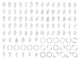 Fototapeta premium Vintage Floral Alphabet and Decorative Vector Ornament Set with Seamless Pattern Design Elements