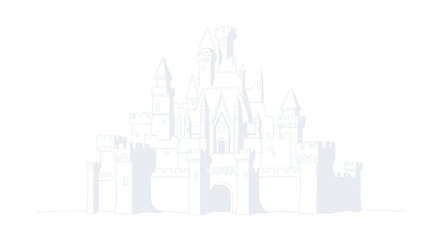 Minimalist white silhouette of a fairytale castle on a plain background. © Afi