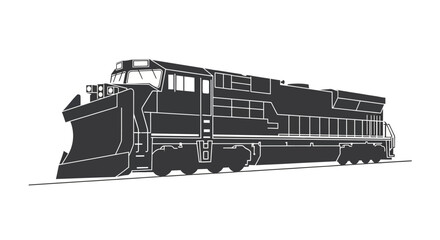 A detailed black and white illustration of a heavy duty diesel locomotive train. © Afi