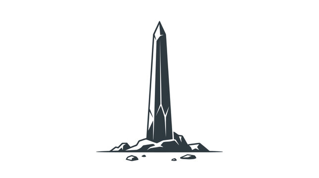 A sharp obsidian monolith standing upright on a rocky ground surface.