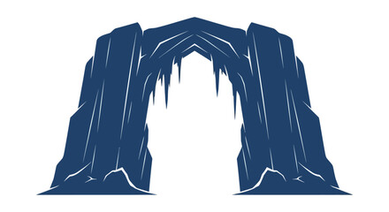 A stylized illustration of a dark blue stone archway with hanging icicles. © Afi