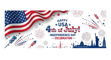 Naklejka premium American flag waving with fireworks display.
