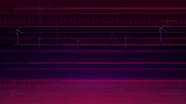 Abstract Digital Data Stream with Binary Code and Glitch Effects on Dark Purple Background
