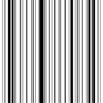 Seamless vertical barcode stripe pattern with irregular black lines on white. Minimalist abstract linear texture inspired by data code, soundwave and glitch art. Ideal for modern backgrounds, tech pac