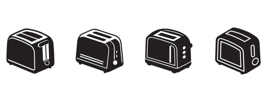 Four different toaster  icon silhouette vector isolated illustration design