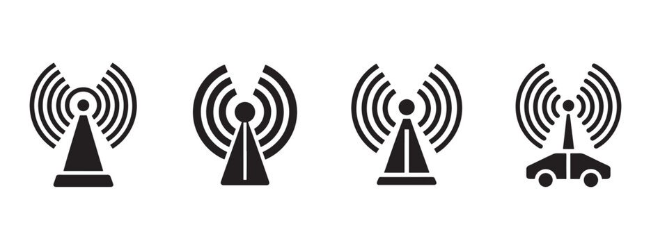 Radio antenna towers with signal waves  icon silhouette vector isolated illustration design