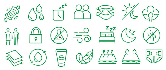 Fototapeta premium Diaper features editable stroke outline icons set isolated on white background flat vector illustration. Pixel perfect. 64 x 64. 