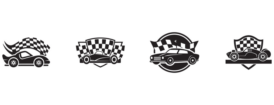 racing car icons with checkered flags  racing cars with flags  checkered
