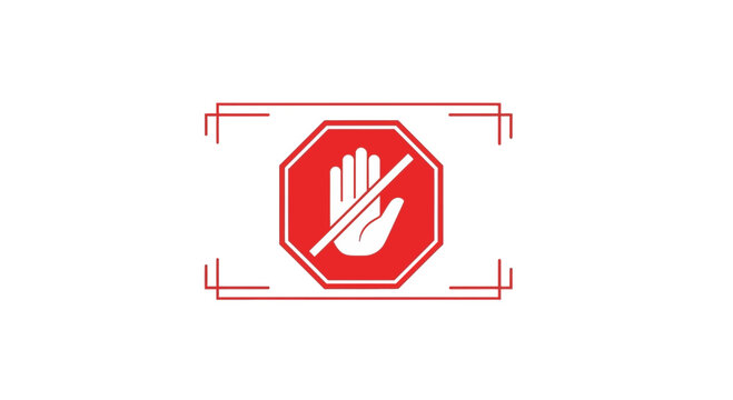 Stop Sign with Hand Icon, Prohibition and Warning Symbol, Red Octagon