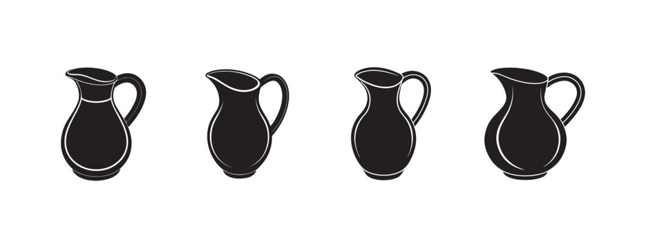 jugs with white outline in different positions and angles for design and decoration purposes in graphic resources  various jug shapes and sizes