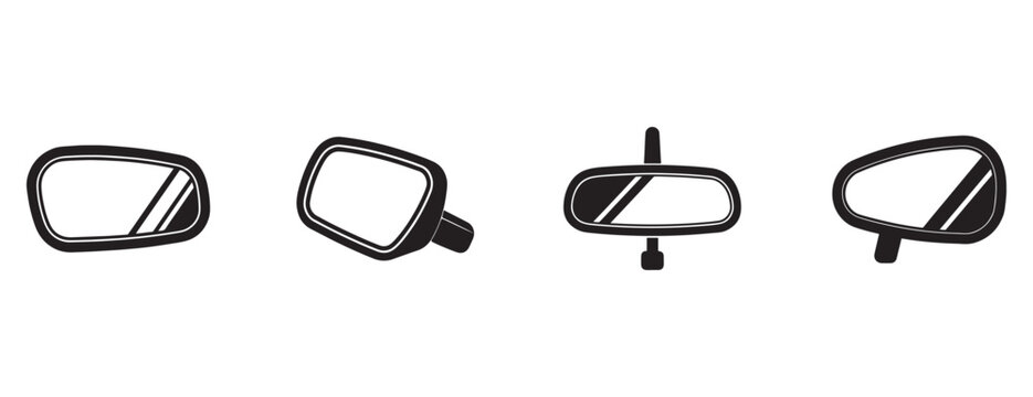 car side rear view mirrors in various angles and positions for vehicle safety and design purposes in automotive industry