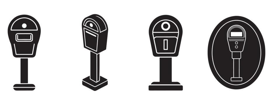 parking meter icons in black and white with different designs and shapes on white background