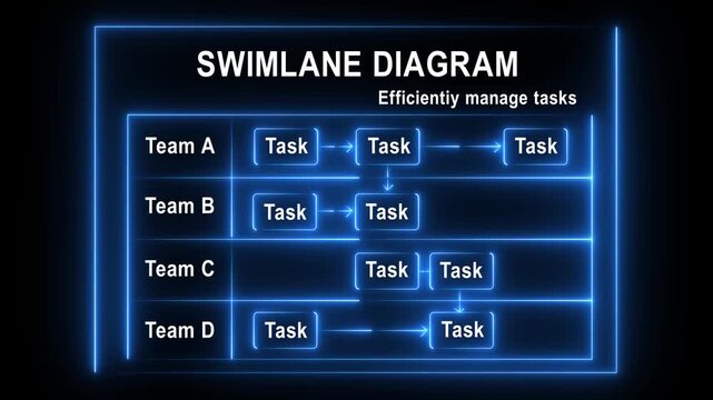 Swimlane diagram helps efficiently manage tasks by organizing workflow across teams and clearly defining task responsibilities and sequence 4k video...