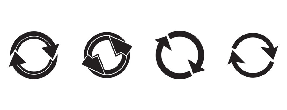 arrows in a circle symbolizing cycle and rotation concepts  icons  representing  refresh  reload  repeat  recycle  loop  update  exchange  swap  change  circular motion ideas