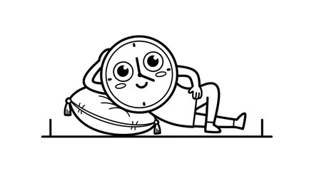 Obraz premium Funny Clock Character Relaxing on Pillow, Time for Rest Concept