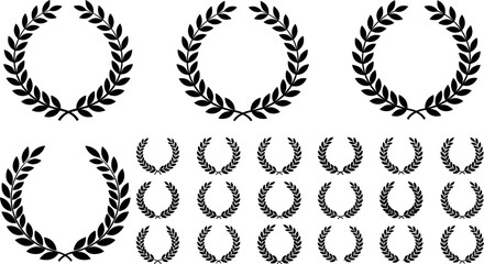 Elegant collection of black laurel wreath vector designs featuring classic victory symbols, achievement emblems, and decorative award elements for creative projects © SAIFUL