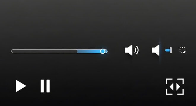 Modern Digital Video Media Player Interface Elements on Dark Background