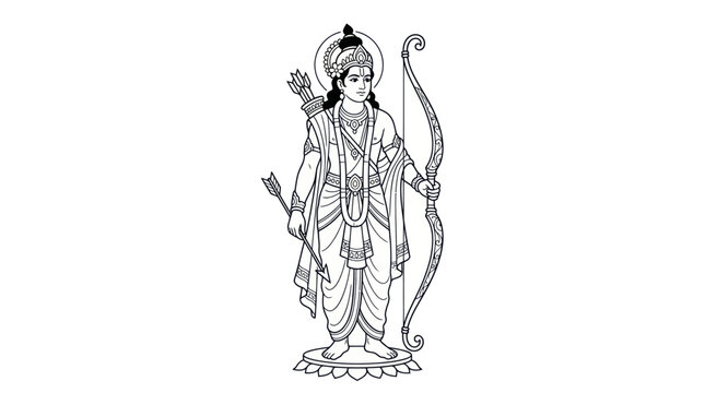 Lord Rama illustration with bow and arrow, Hindu deity, divine archer, Indian mythology