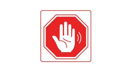 Fototapeta premium Stop Hand Sign Icon, Red Octagon Symbol, Warning Gesture, No Entry, Halt, Danger Alert