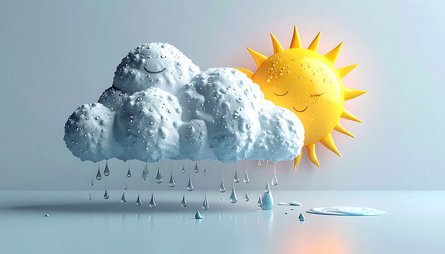 Sun and rain cloud with smiling face, weather forecast icons, weather changes, forecast concept