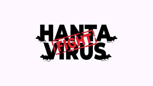 Black hantavirus text red fight stamp with rodent silhouettes. Suitable for educational resources and health materials.