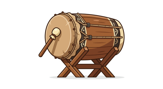 Drum with wooden stand and mallet.