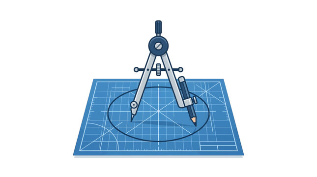 Drafting compass on blue mat board.