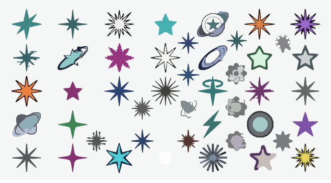 Futuristic Y2K Sparkle Shapes and Abstract Star Symbols with Dots and Lines Vector Pack