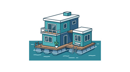 Floating house on water surface. © Harunia