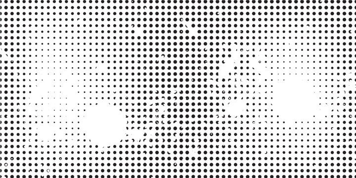 Dot grid pattern vector illustration. Simple black white point background with small and large polka dots. Abstract futuristic dotted mesh with gradient effect. Geometric minimal digital design.