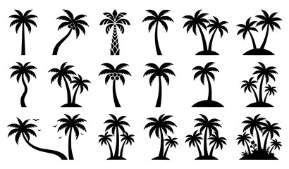 Fototapeta premium Tropical Coconut Tree and Palm Silhouette Vector Collection with Nature Icons
