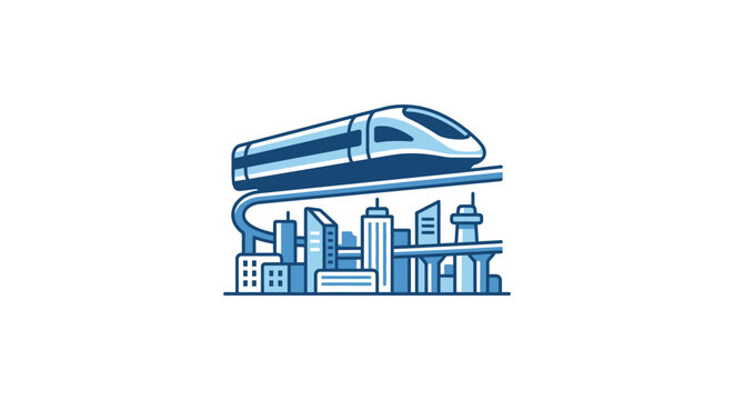 Maglev train above cityscape illustration.