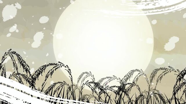 Full Moon over Japanese Pampas Grass 4K
