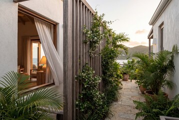 Fototapeta premium Luxury Villa Arrival Courtyard for Vacation Rental Advertising