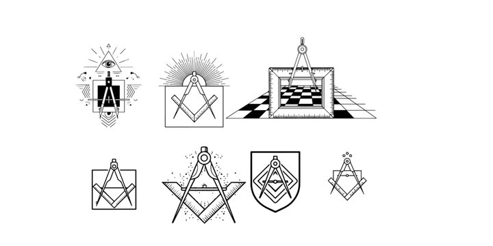 Masonic symbols and compasses illustrations