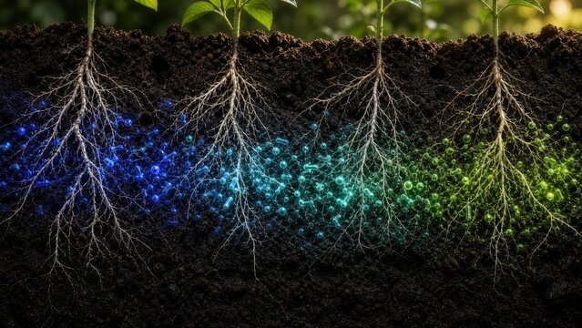 Nitrification Gradient in Soil with Plant Roots and Microbes
