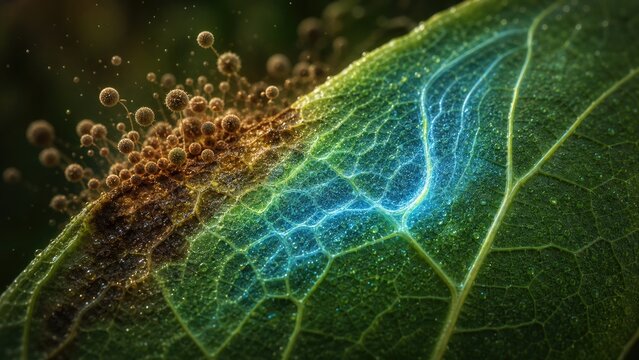 Plant Immune Response Shield on Leaf, Crop Disease Defense Concept
