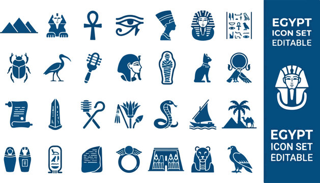 Ancient egyptian icons featuring pyramids pharaohs and sacred symbols