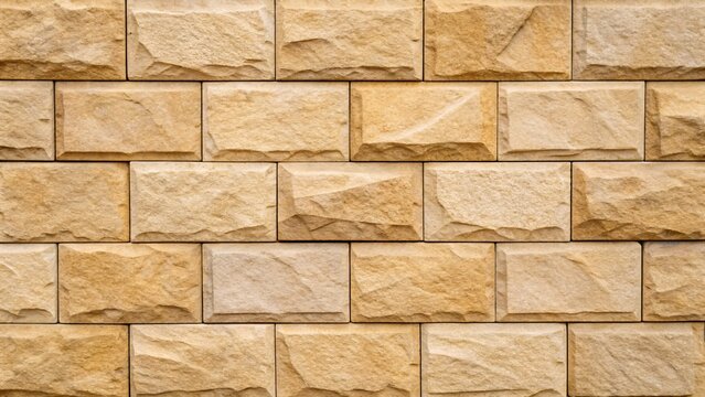 Textured Sandstone Brick Wall Pattern with Natural Golden Tones and Rustic Architectural Surface