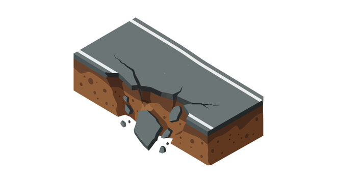 Illustration of road surface crack and structural damage beneath.