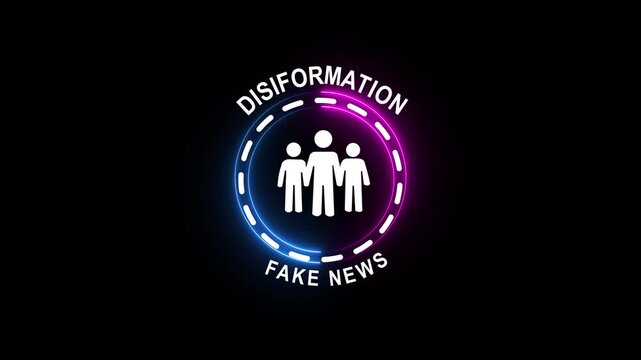 Disinformation and fake news spread through technology can lead to crimes and deepfake black background manipulation affecting trust and truth digital networks 4k video...
