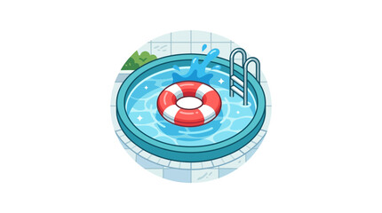 Inflatable Lifebuoy in Swimming Pool Water. © su